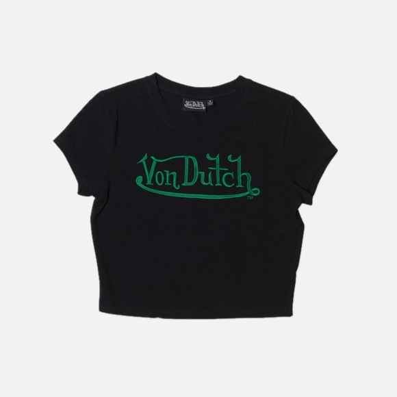 Von Dutch Tops - Von Dutch Black Tee with emerald green Logo